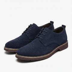 Men’s Suede Wingtip Lug-Sole Brogues in Blue