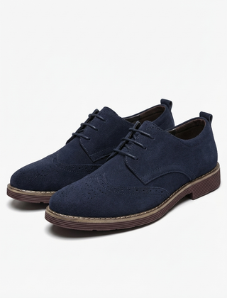 Men’s Suede Wingtip Lug-Sole Brogues in Blue