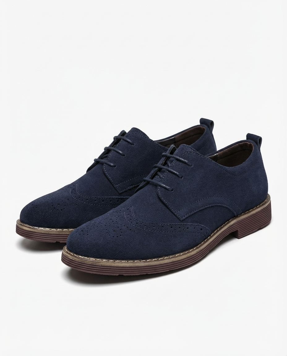 Men’s Suede Wingtip Lug-Sole Brogues in Blue