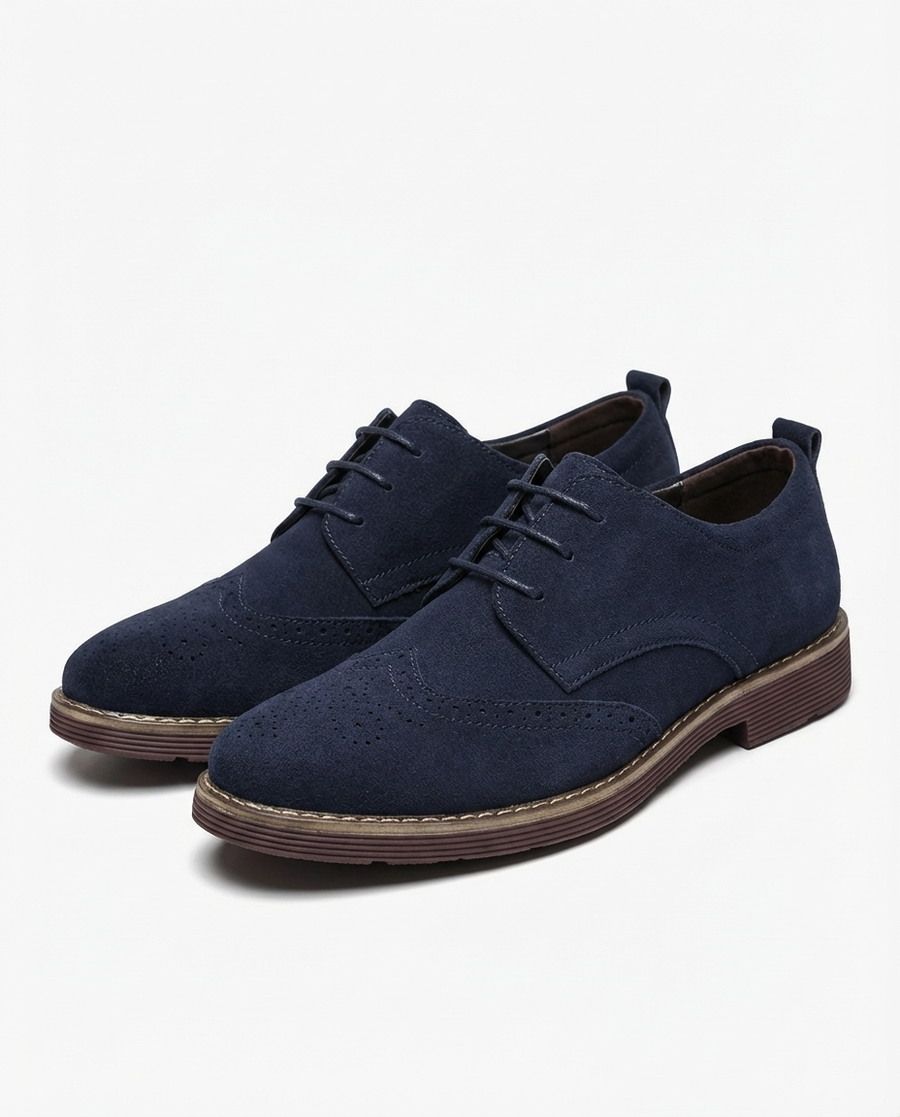 Men’s Suede Wingtip Lug-Sole Brogues in Blue