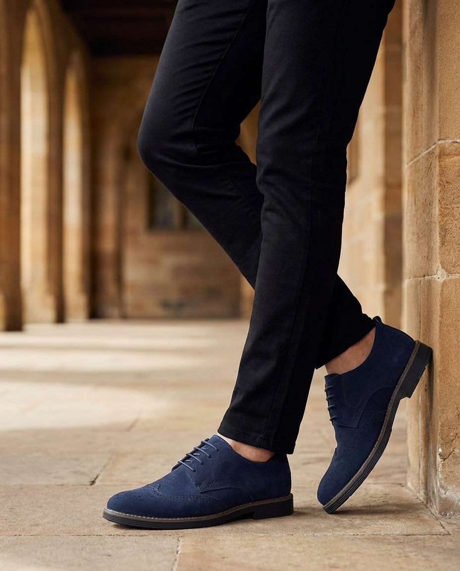 Men’s Suede Wingtip Lug-Sole Brogues