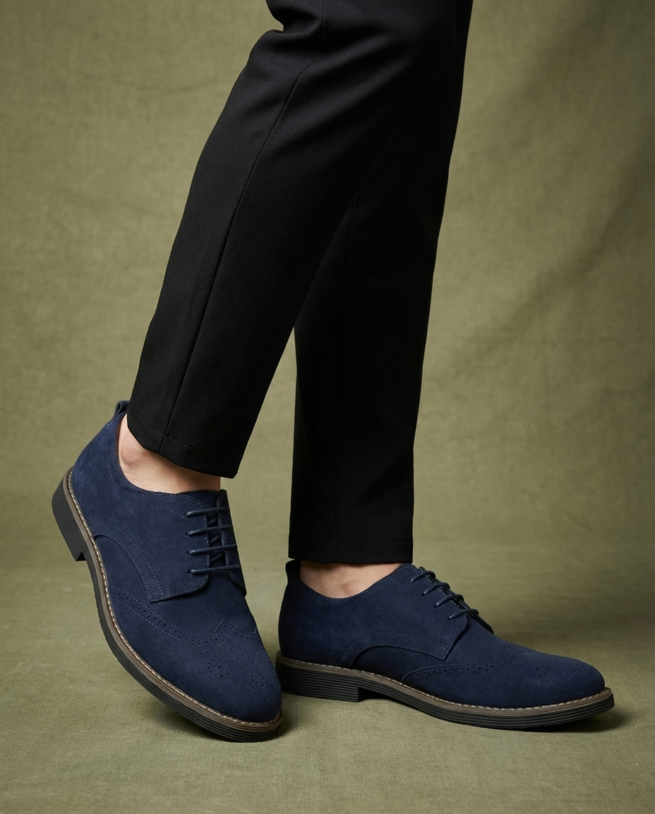 Men’s Suede Wingtip Lug-Sole Brogues