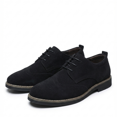 Men’s Suede Wingtip Lug-Sole Brogues in Black