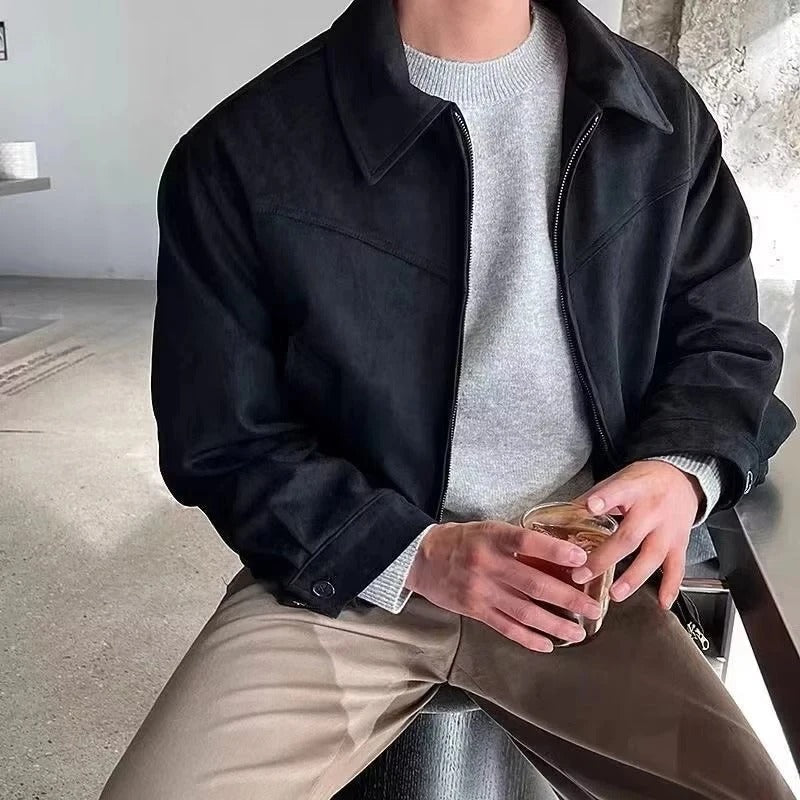 Men's Trenton Smooth Suede Bomber Jacket - Black
