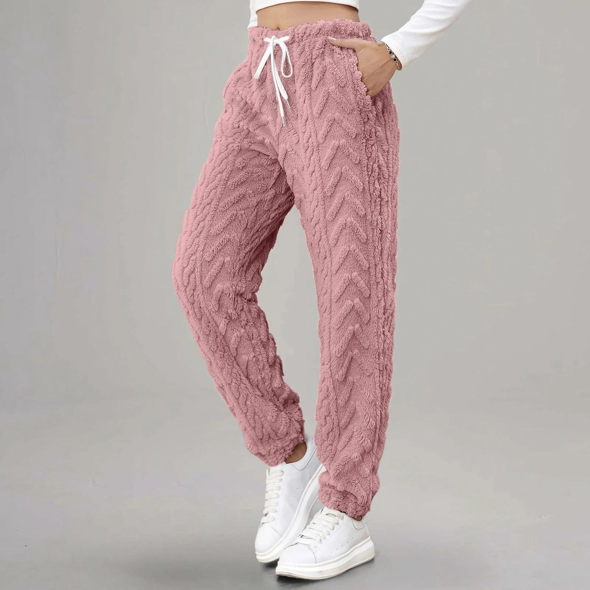 Women’s Patterned Cotton Drawstring Joggers in Pink
