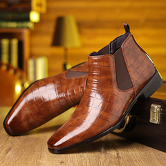 Men’s Croc-Textured Chelsea Boots in Brown