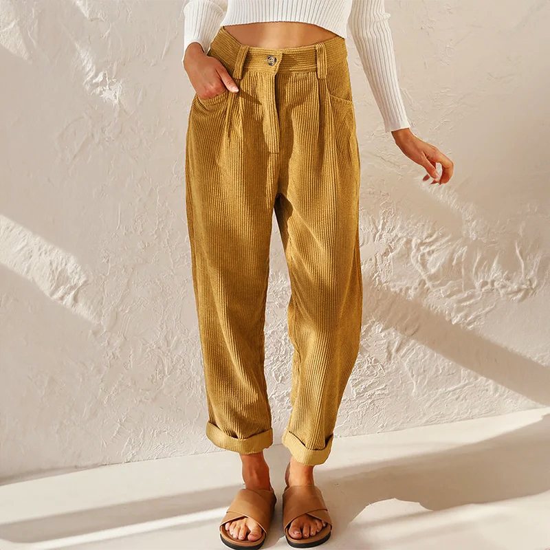 Women’s High Waist Corduroy Wide Leg Trousers